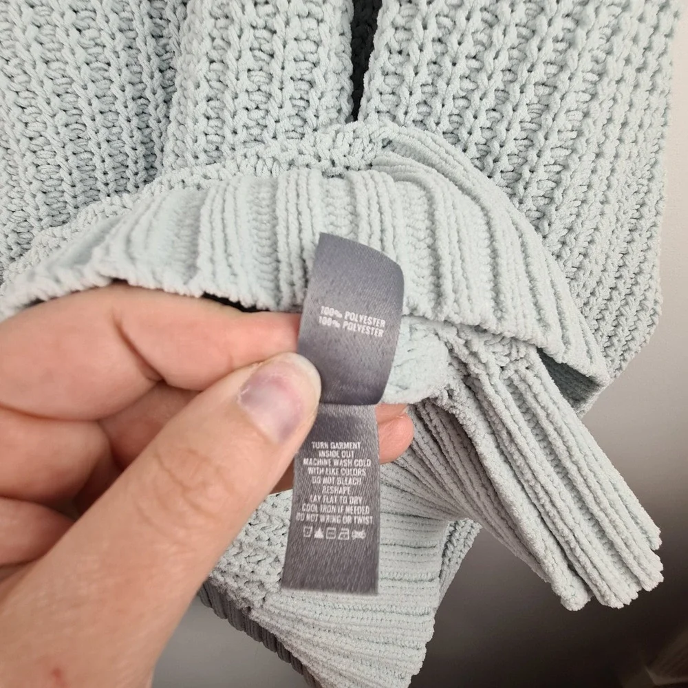 Aerie Womens XL Oversized Chenille Turtleneck Sweater Light‎ Blue Chunky Ribbed